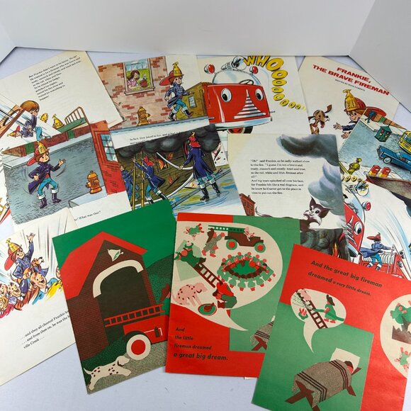 Lot Ephemera Vintage Childrens Book Pages Scrapbooking Junk Journal Firefighters - Picture 1 of 5